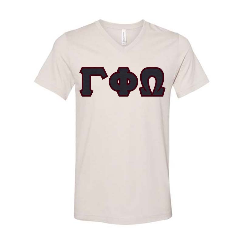 Gamma Phi Omega V-Neck Shirt, Horizontal Letters - TWILL
