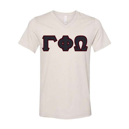 Gamma Phi Omega V-Neck Shirt, Horizontal Letters - TWILL