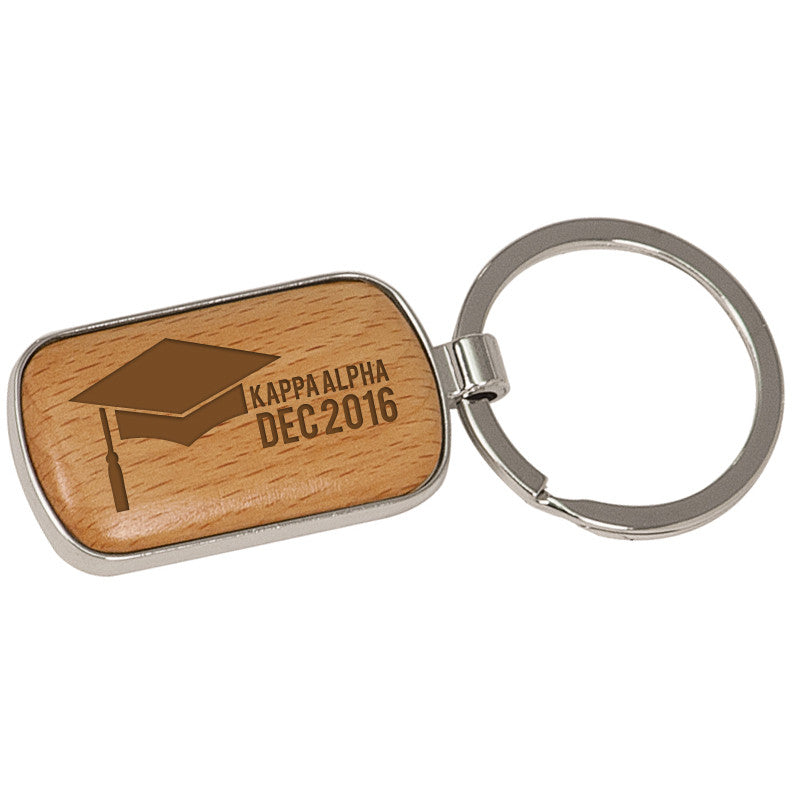 Greek Graduation Engraved Silver/Wood Keychain - GFT136 - LZR