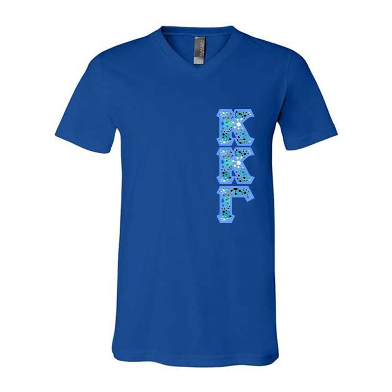 Kappa Kappa Gamma Sorority V-Neck Shirt , Vertical Letters- TWILL