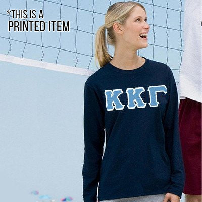 Sorority Long-Sleeve Shirt, Printed Greek Letters - Gildan 2400 - DIG