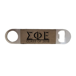 Greek Bottle Opener with Engraved Letters & Class on Leather - GFT766 - LZR