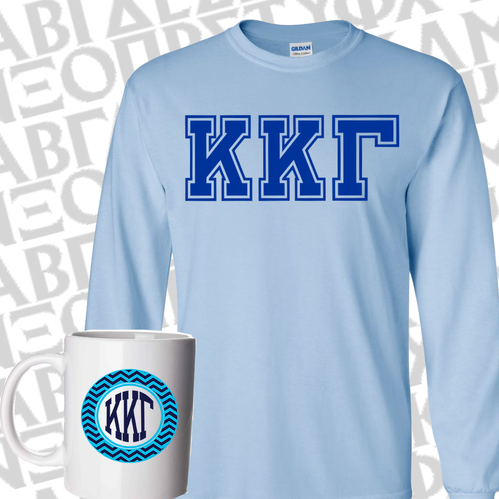 Sorority Varsity Printed Long-Sleeve and Chevron Coffee Mug, Bid Day Special - Gildan 2400 - CAD - SM11 - SUB