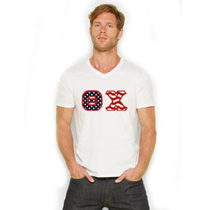 Fraternity V-Neck Tee, Stars and Stripes Letters - 3005 - TWILL