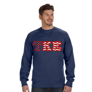 Fraternity Crewneck Sweatshirt, Stars and Stripes Letters - G180 - TWILL