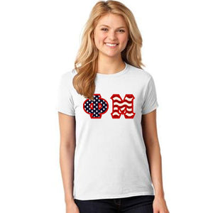 Sorority T-Shirt, Stars and Stripes Letters - G500 - TWILL