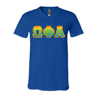 Omega Phi Alpha Sorority V-Neck Shirt (Horizontal Letters) - Bella 3005 - TWILL