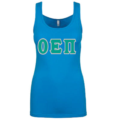 Omicron Epsilon Pi Sorority Tank Top, 3-inch Twill Letters - TWILL