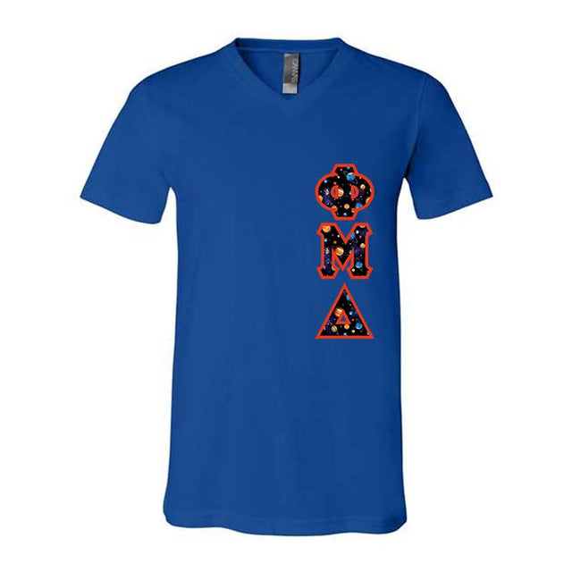 Phi Mu Delta Fraternity V-Neck T-Shirt (Vertical Letters) - Bella 3005 - TWILL