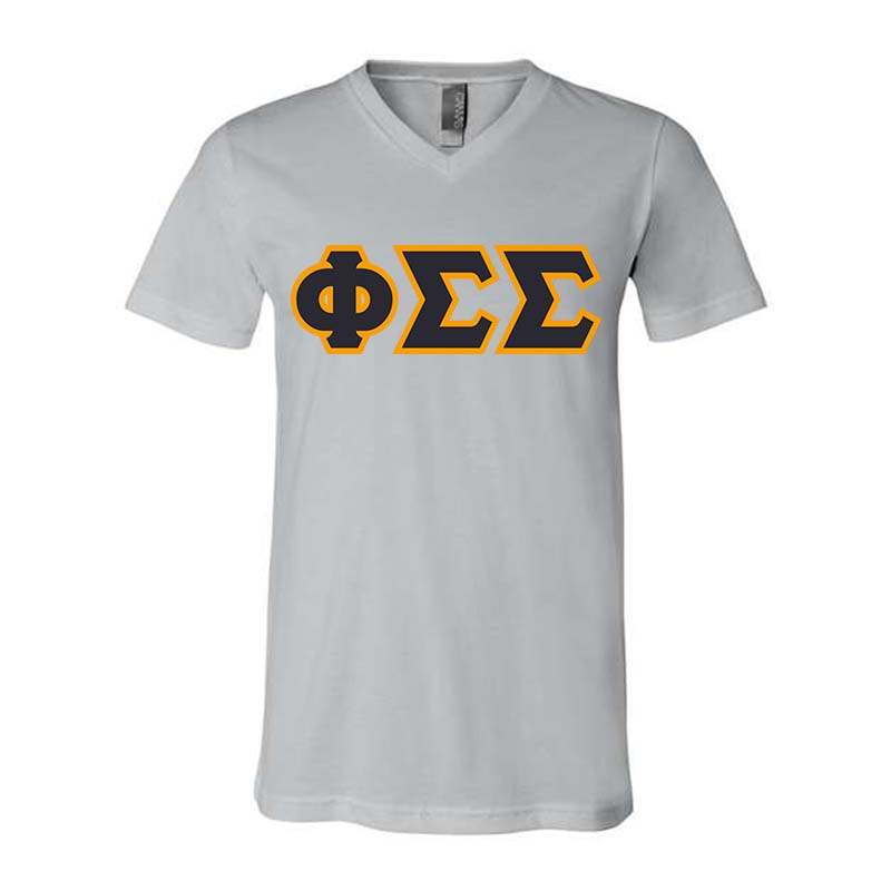 Phi Sigma Sigma V-Neck Shirt, Horizontal Letters - TWILL