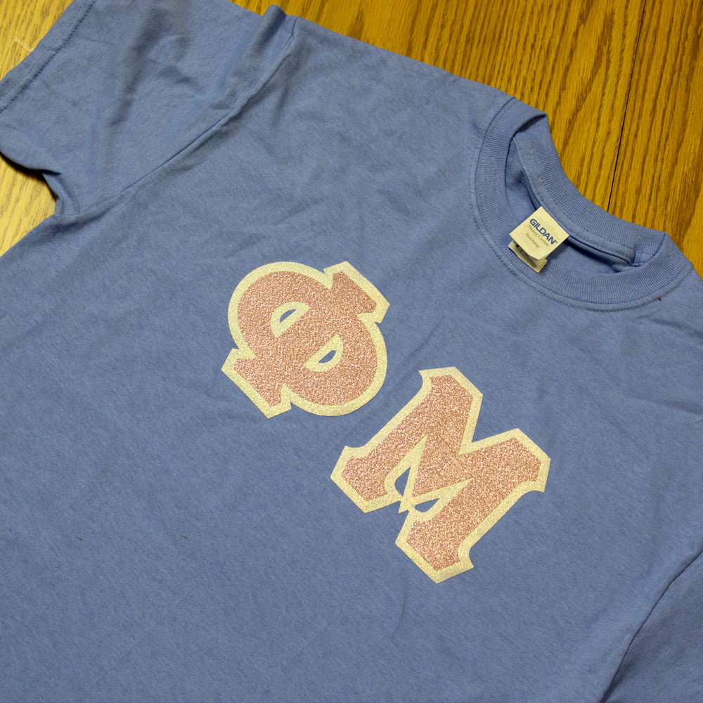 Sorority Letter T-Shirt with Glitter Options - G500 - TWILL