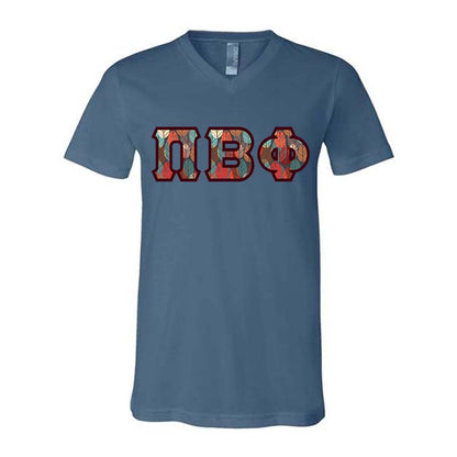 Pi Beta Phi V-Neck Shirt, Horizontal Letters - TWILL