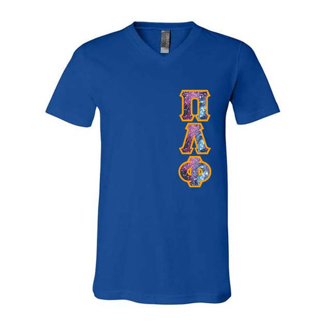 Pi Lambda Phi Fraternity V-Neck T-Shirt (Vertical Letters) - Bella 3005 - TWILL