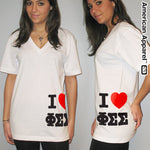 Greek 'I Love Phi Sigma Sigma' Custom Printed Sorority V-Neck Tee - Bella 3005 - CAD