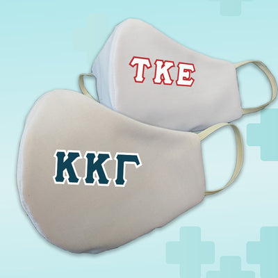 Greek Fraternity Sorority Letters White Reusable Face Mask Covering - Made in USA - 100% Cotton - Poppi 2.0 - DIG