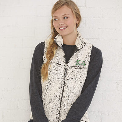 Sorority Sherpa Full-Zip Vest, Embroidered Greek Letters - Boxercraft Q11 - EMB