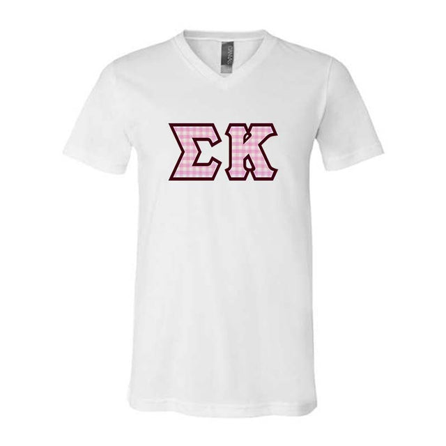 Sigma Kappa V-Neck Shirt, Horizontal Letters - 3005 - TWILL