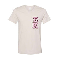 Sigma Kappa Sorority V-Neck Shirt (Vertical Letters) - Bella 3005 - TWILL