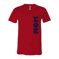 Sigma Phi Epsilon Fraternity V-Neck T-Shirt (Vertical Letters) - Bella 3005 - TWILL