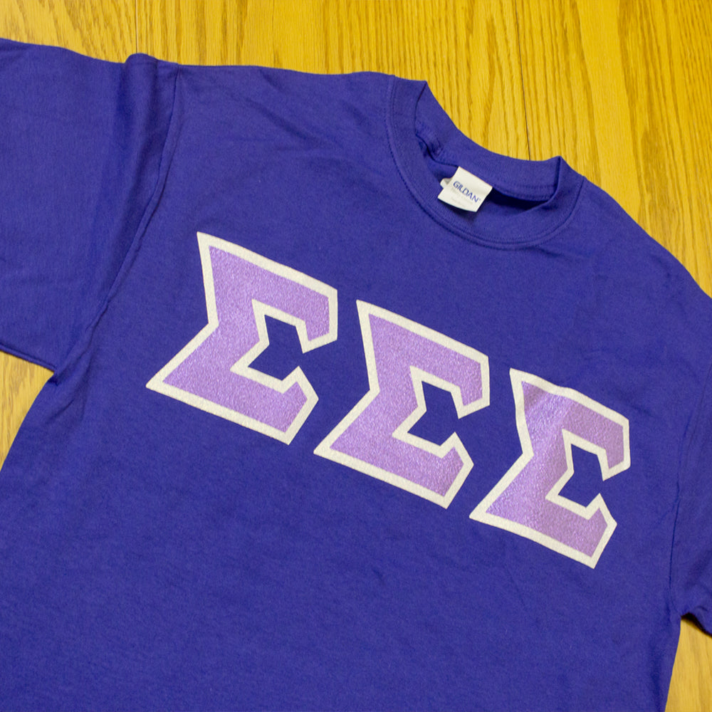 Sorority Letter T-Shirt with Glitter Options - G500 - TWILL