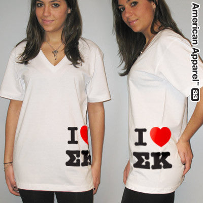 Greek 'I Love Sigma Kappa' Custom Printed Sorority V-Neck Tee - Bella 3005 - CAD