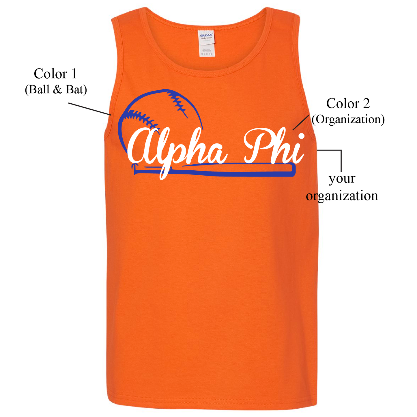 Greek Tank Top, Baseball & Bat Design - G520 - CAD