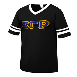 Sigma Gamma Rho Striped Tee with Twill Letters - Augusta 360 - TWILL