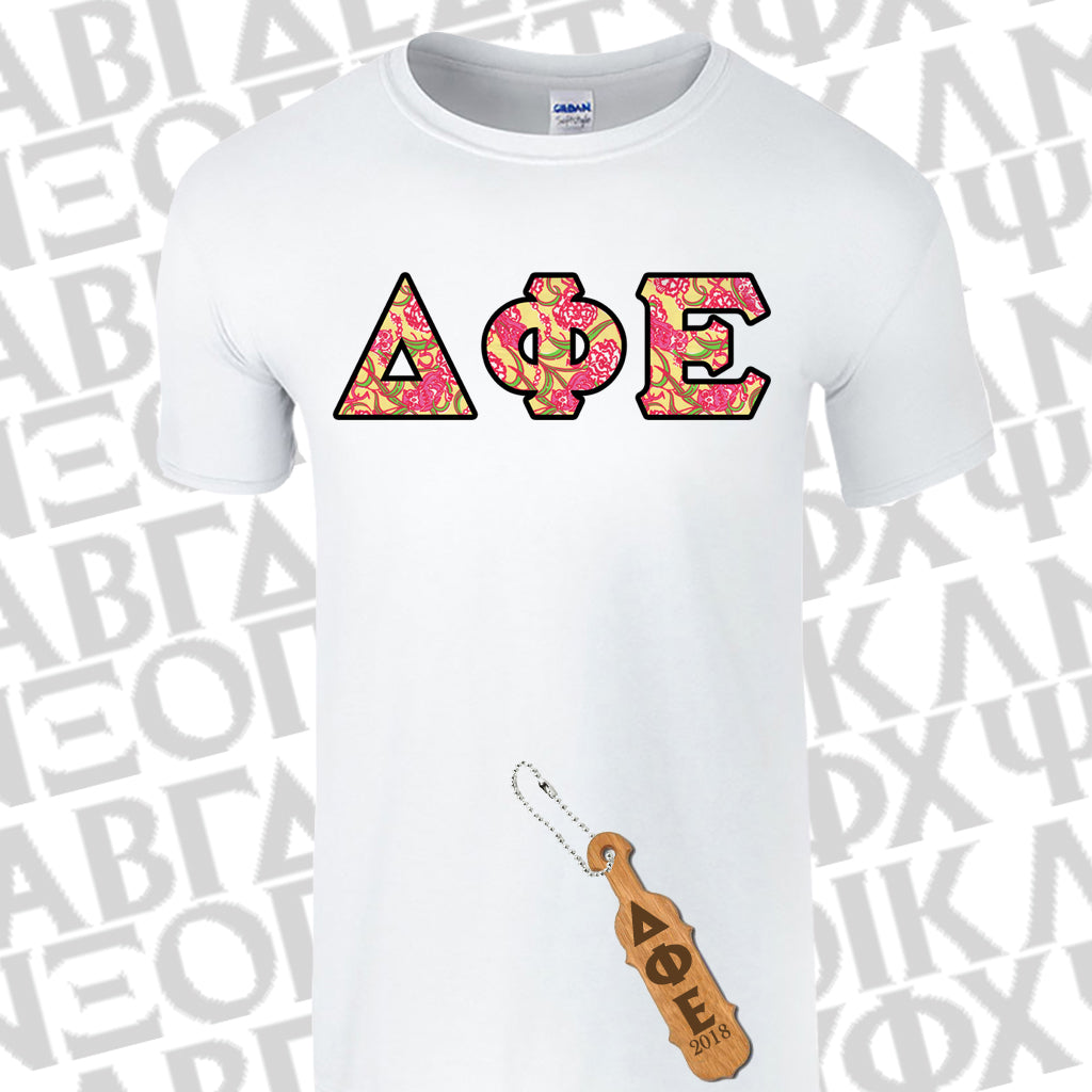 Sorority Bid Day Package -  Panoramic Pattern Printed Tee and Paddle Keychain - Jerzees 21MR - SUB