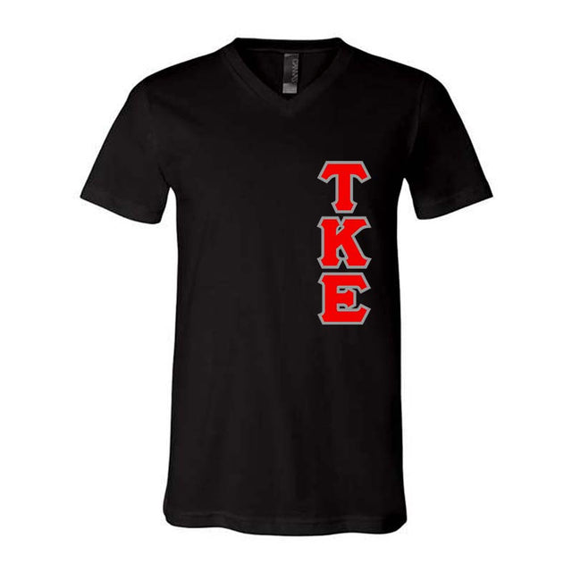 Tau Kappa Epsilon Fraternity V-Neck T-Shirt (Vertical Letters) - Bella 3005 - TWILL