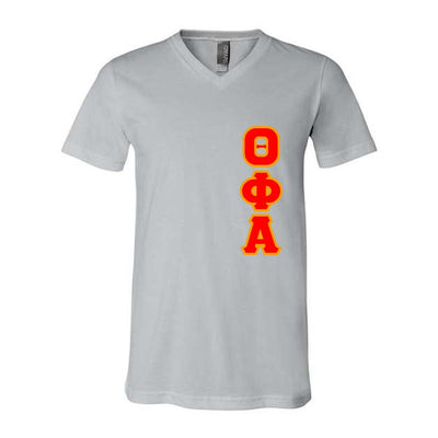 Theta Phi Alpha Sorority V-Neck Shirt (Vertical Letters) - Bella 3005 - TWILL