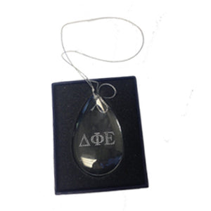 Greek Engraved Teardrop Glass Christmas Ornament - CRY1418 - LZR