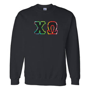 Greek Crewneck Sweatshirt, Tie-dyed Letter Border - G120 - TWILL