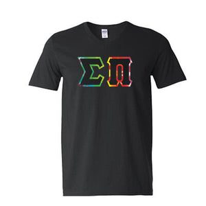 Tye-dyed Bordered Greek Letter V-Neck Shirt  - Bella 3005 - TWILL