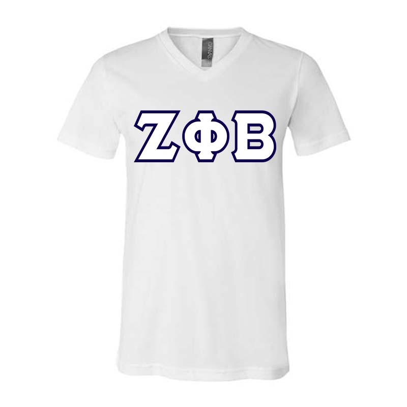 Zeta Phi Beta V-Neck Shirt, Horizontal Letters - TWILL