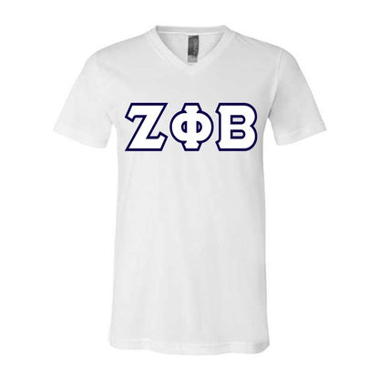 Zeta Phi Beta V-Neck Shirt, Horizontal Letters - TWILL