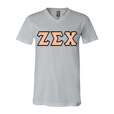 Zeta Sigma Chi Sorority V-Neck Shirt (Horizontal Letters) - Bella 3005 - TWILL
