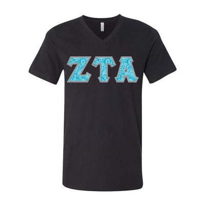 Zeta Tau Alpha Sorority V-Neck Shirt (Horizontal Letters) - Bella 3005 - TWILL