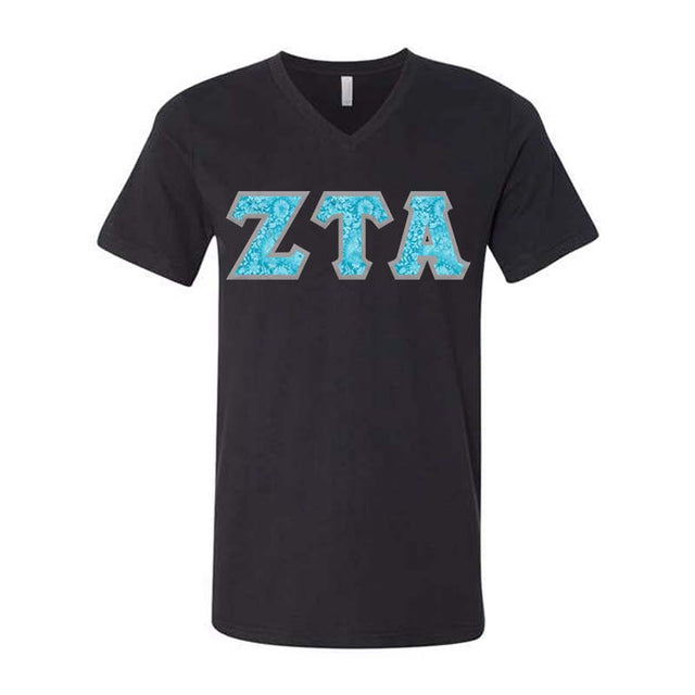 Zeta Tau Alpha V-Neck Shirt, Horizontal Letters - 3005 - TWILL