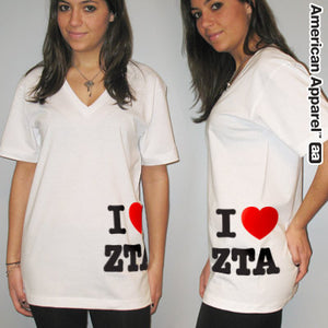 Greek 'I Love Zeta Tau Alpha' Custom Printed Sorority V-Neck Tee - Bella 3005 - CAD