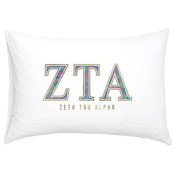 Zeta Tau Alpha Floral Cotton Pillowcase - Alexandra Co. a3016