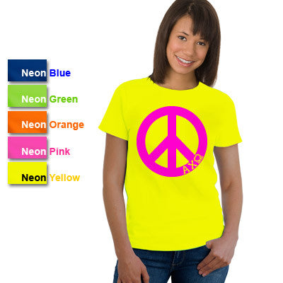 Alpha Chi Omega Neon Peace Sign Printed Tee - Gildan 500 - CAD