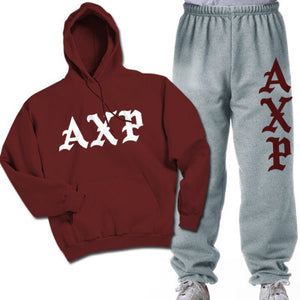 Alpha Chi Rho Hoodie and Sweatpants, Printed Old English Letters, Package Deal - CAD