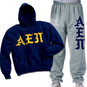 Alpha Epsilon Pi Hoodie and Sweatpants, Printed Old English Letters, Package Deal - CAD