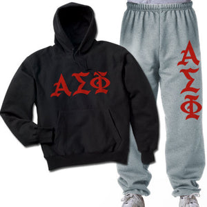 Alpha Sigma Phi Hoodie and Sweatpants, Printed Old English Letters, Package Deal - CAD
