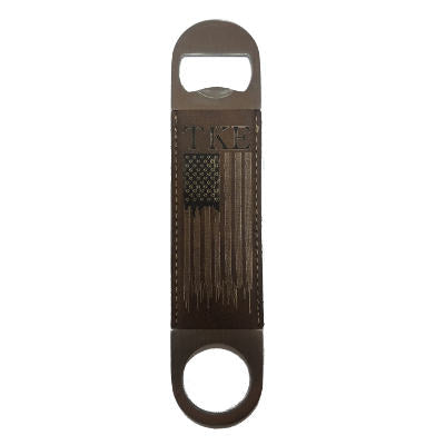 Greek Bottle Opener with Engraved Flag Design on Leather - GFT766 - LZR