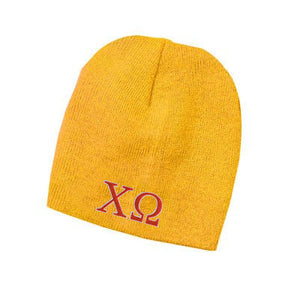 Chi Omega Knit Beanie, 2-Color Greek Letters - 1500 - EMB