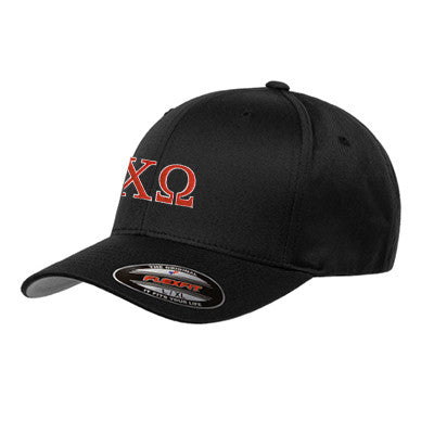 Chi Omega Flexfit Fitted Hat, 2-Color Greek Letters - 6277 - EMB