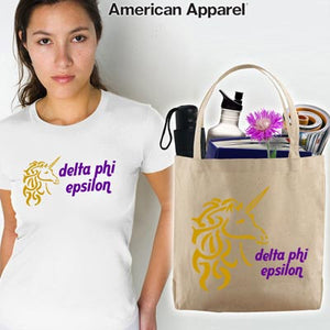 Delta Phi Epsilon Mascot Printed Tee and Tote - CAD