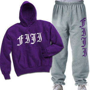 FIJI Hoodie and Sweatpants, Printed Old English Letters, Package Deal - CAD