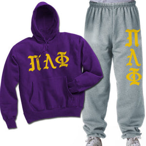 Pi Lambda Phi Hoodie and Sweatpants, Printed Old English Letters, Package Deal - CAD
